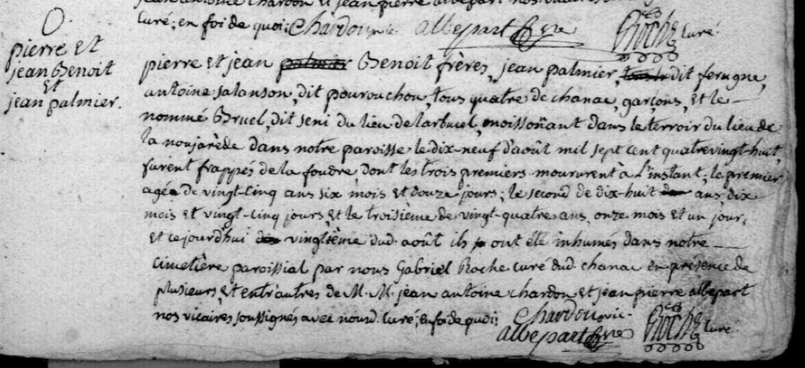 Généalogie Anecdotes Registre Chanac 1788 Acte Sépulture Foudre