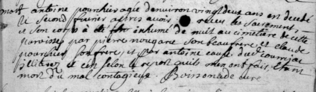 Généalogie Anecdotes Registre Auxillac Canourgue 1721 Acte Sépulture Peste