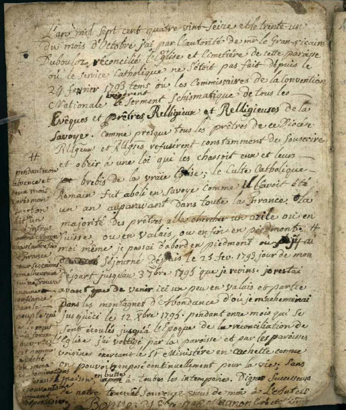 Généalogie Anecdotes Bonne 1796 Révolution Exil