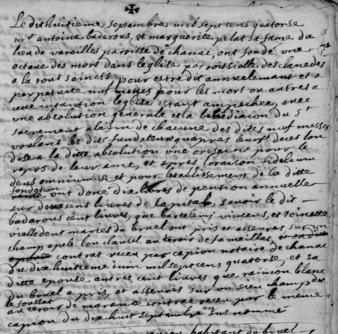 Généalogie Anecdotes Esclanèdes 1714 Religion Octaves