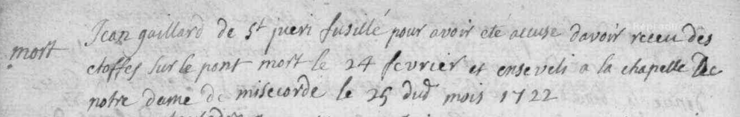 Généalogie Anecdotes Fournels 1722 Peste Fusillés