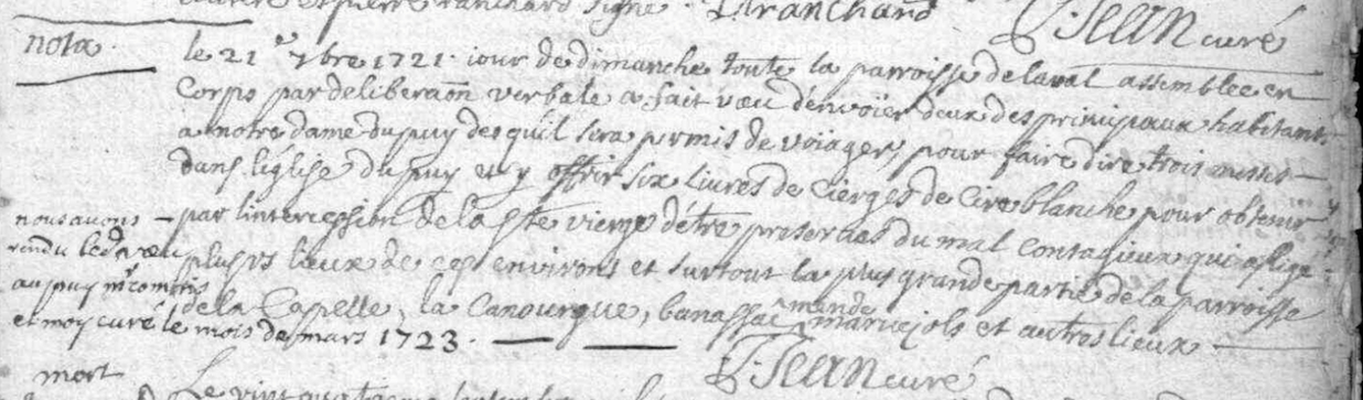 Généalogie Anecdotes Laval-du-Tarn 1721 Religion Usages