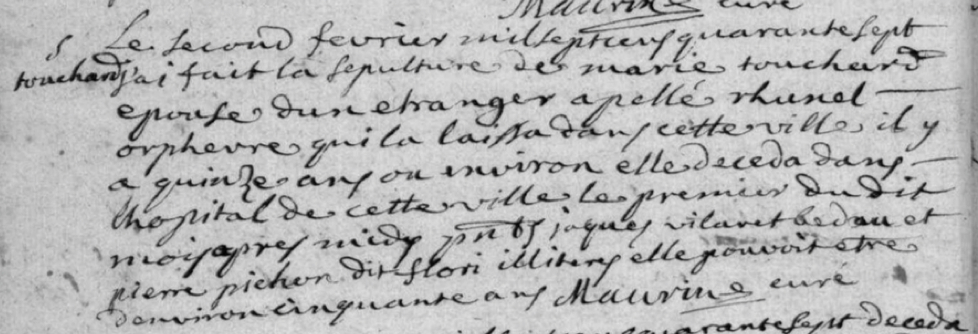 Généalogie Anecdotes Marvejols 1747 Sépulture Abandons