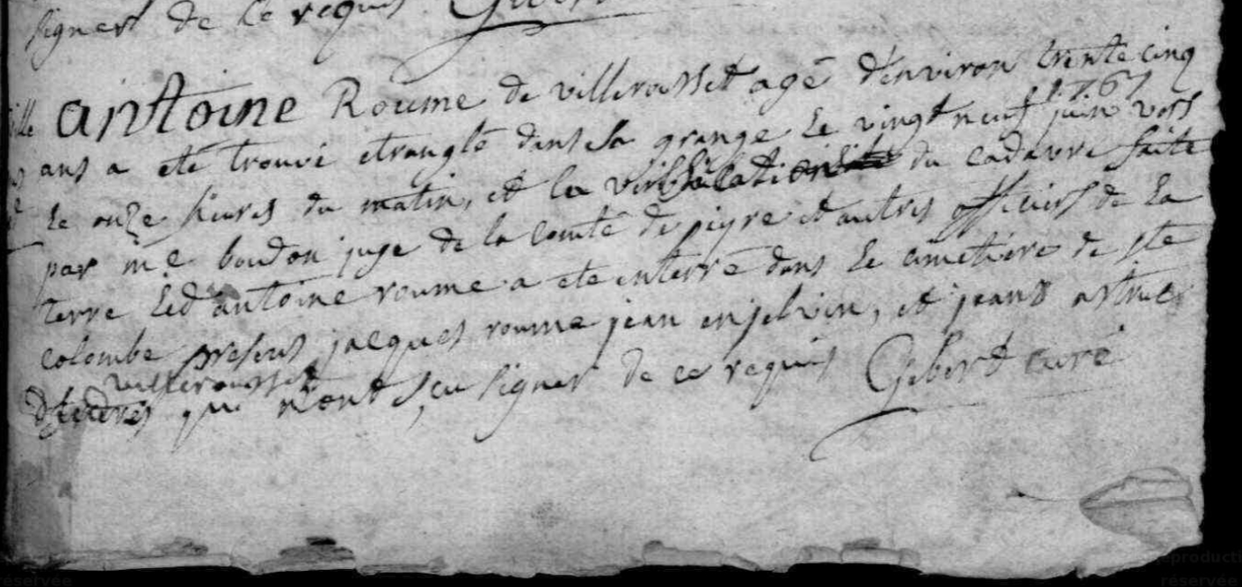 Généalogie Anecdotes Sainte-Colombe-de-Peyre 1767 Crimes Strangulations